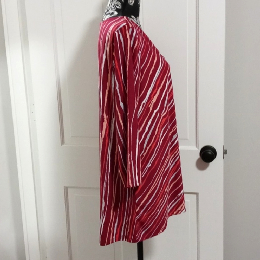 💋Bob Mackie💋 - Red/White Stripe Stretch Knit Tunic Top - Picture 5 of 11